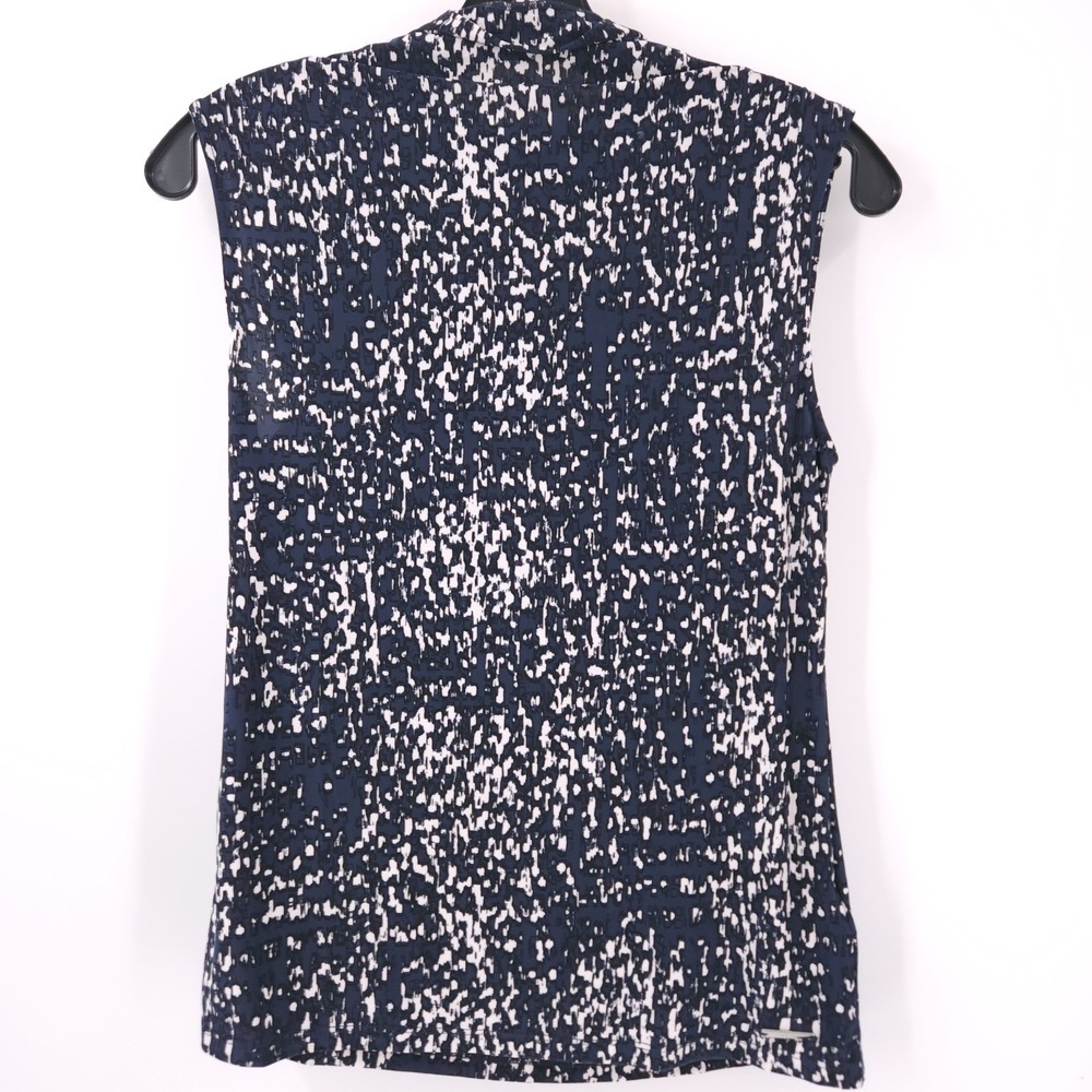 Calvin Klein Sleeveless Elastic Stretch Top Abstract Inkwel‎ Navy White Womens S